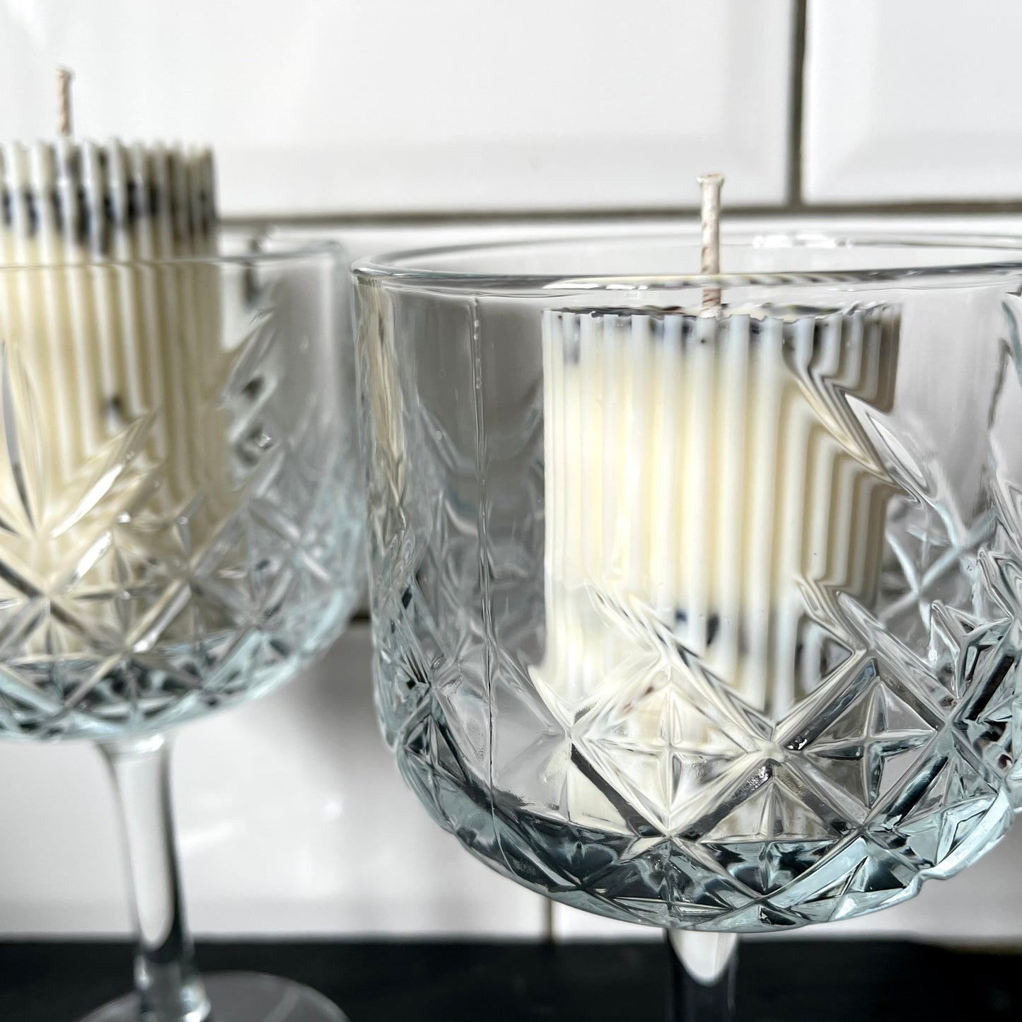 Lavender Ribbed Pillar candle