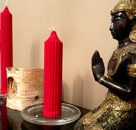 Red Tapered candles - ribbed